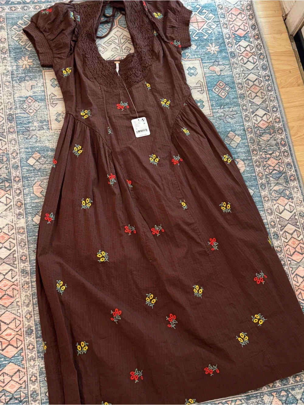 Free People Maisie Brown Floral Embroidered Midi Dress
